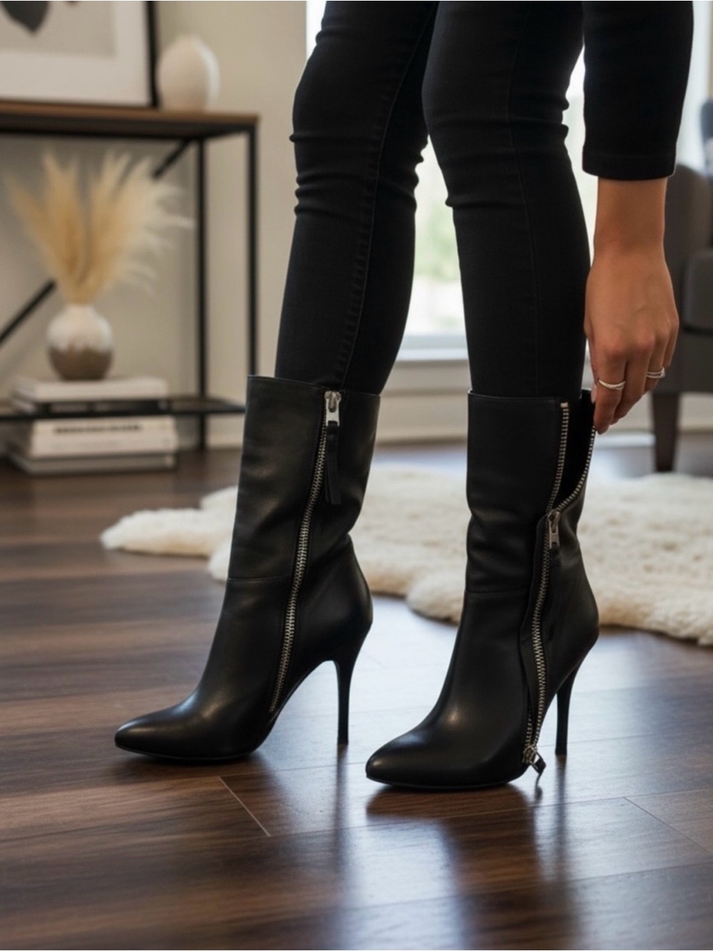 Women's Black Stiletto Zipper Ankle Boots